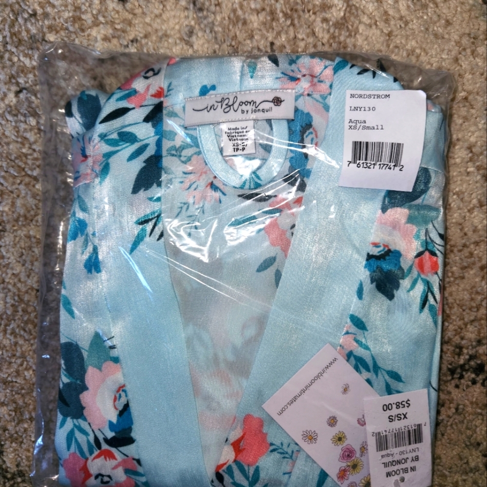 NWT Nordstrom In Bloom by Jonquil Silky Robes, Aqua (3 XS/S, 1 M/L)